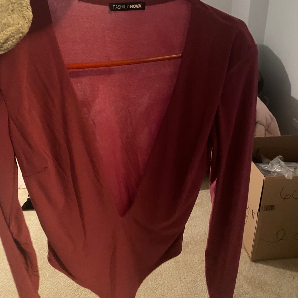 Fashion nova deep V bodysuit pink